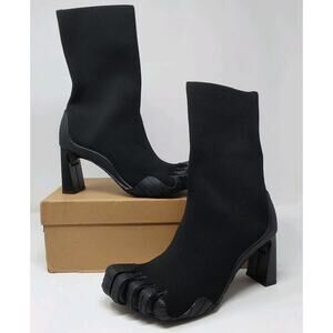 Five Toe Sock Ankle Boots Women's Black Knit Block Heel Avant Garde EU 40